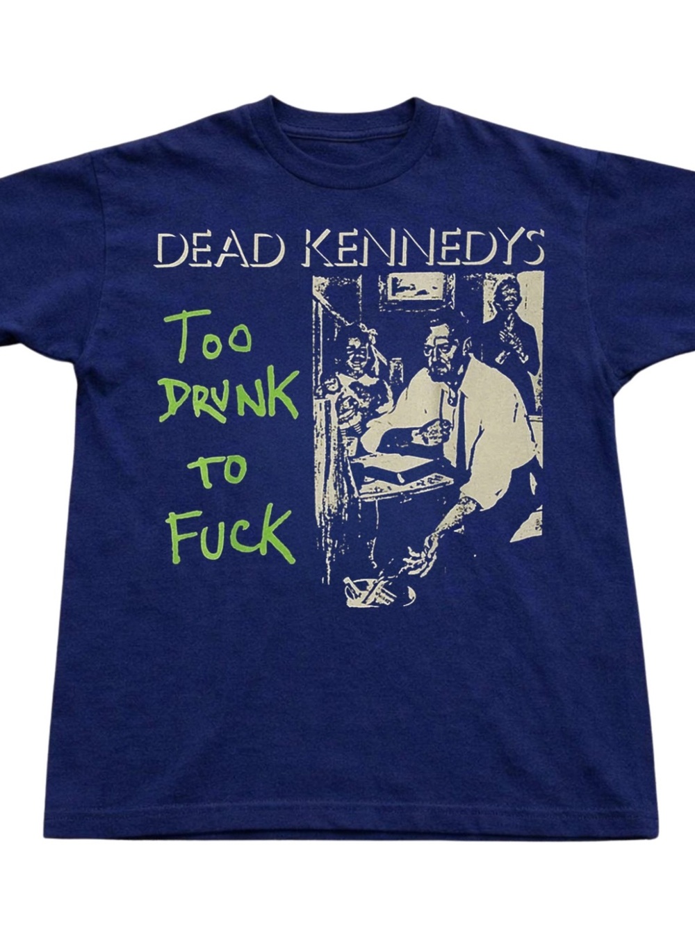 Gildan Navy Dead Kennedys 'Too Drunk To Fucck ' Graphic Tee - Lime & Cream Print